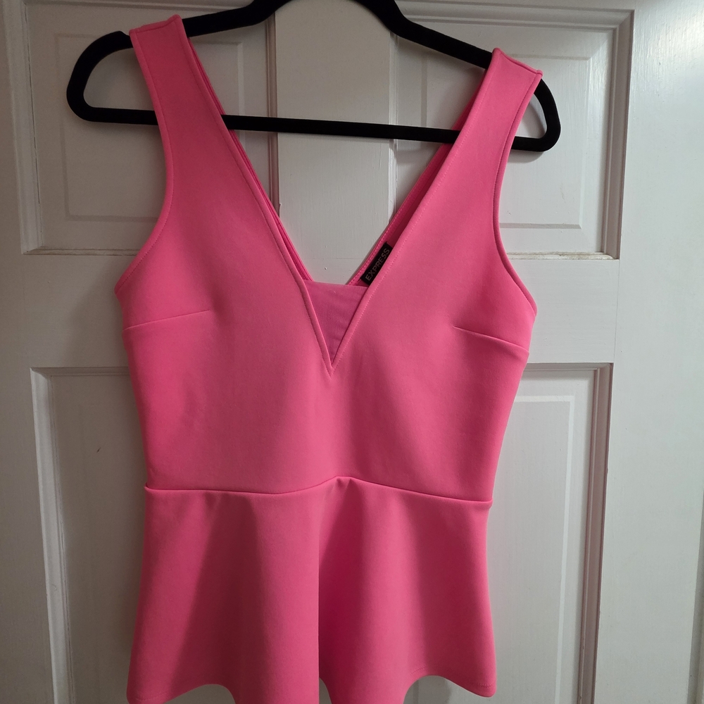 Express Bright Pink V-Neck Peplum Blouse
